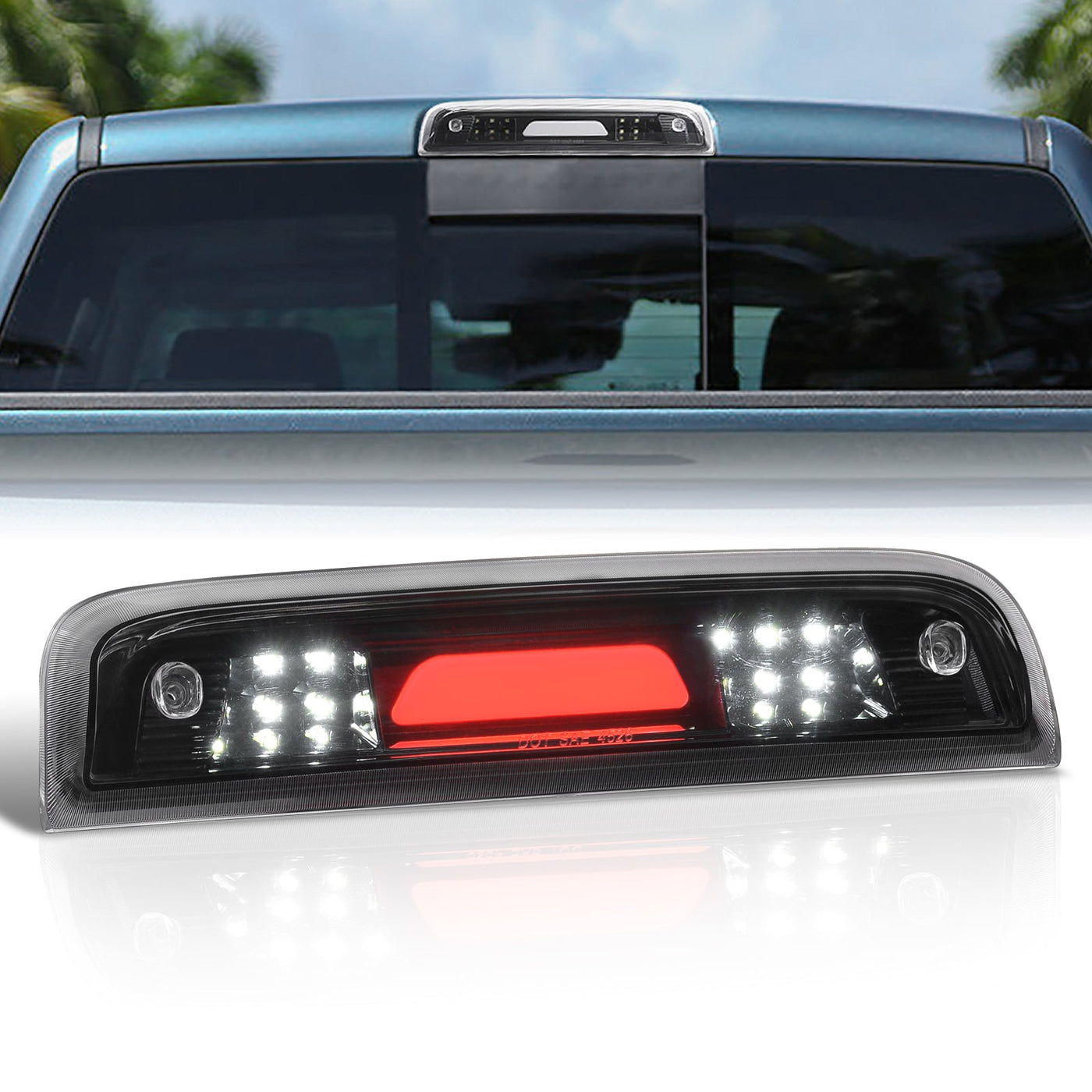 Chevrolet Silverado 1500 2014-2018 / 2500HD 3500HD 2015-2019 / GMC Sierra 1500 2014-2018 / 2500HD 3500HD 2015-2019 LED Bar 3rd Brake Light Black Housing Clear Len (Version 2)