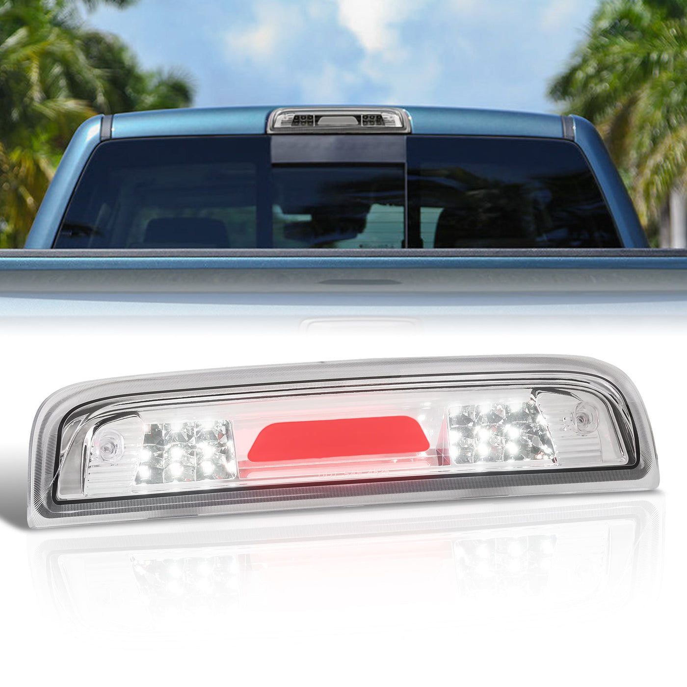 Chevrolet Silverado 1500 2014-2018 / 2500HD 3500HD 2015-2019 / GMC Sierra 1500 2014-2018 / 2500HD 3500HD 2015-2019 LED Bar 3rd Brake Light Chrome Housing Clear Len (Version 2)