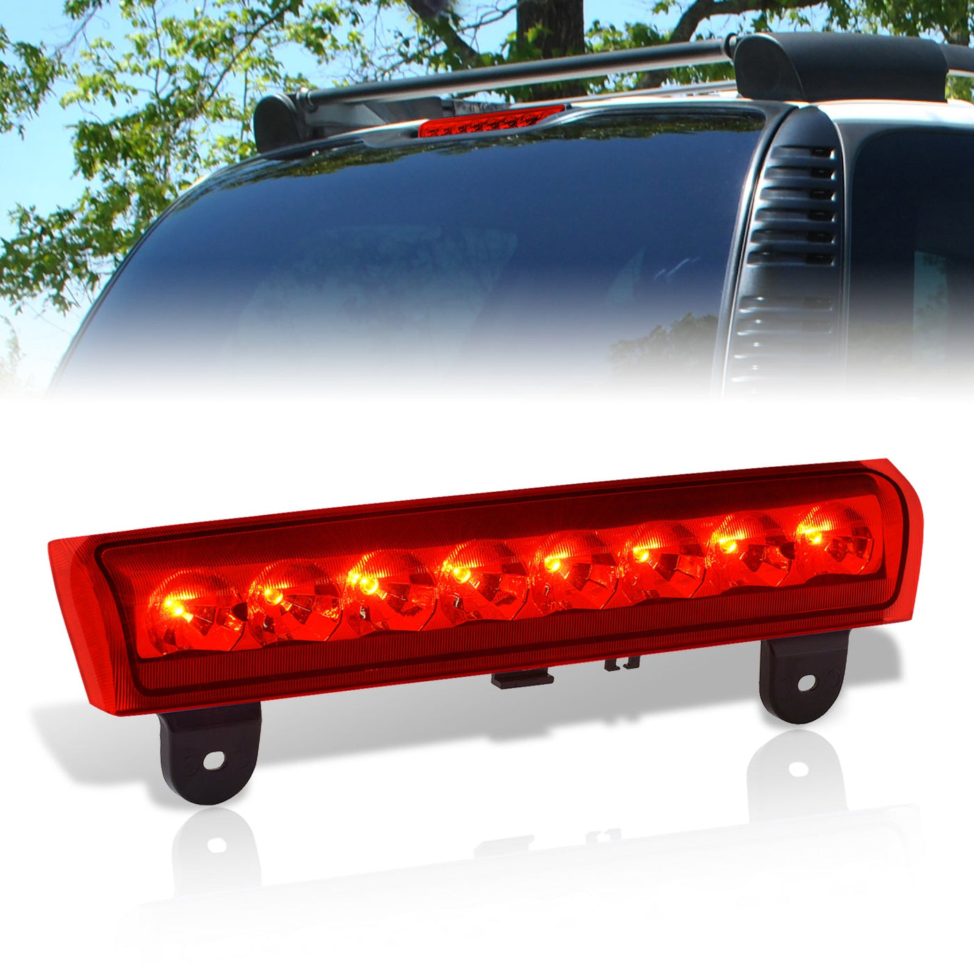 Chevrolet Suburban Tahoe 2000-2006 / GMC Yukon 2000-2006 LED 3rd Brake Light Chrome Housing Red Len (Excluding Barn Door Models)