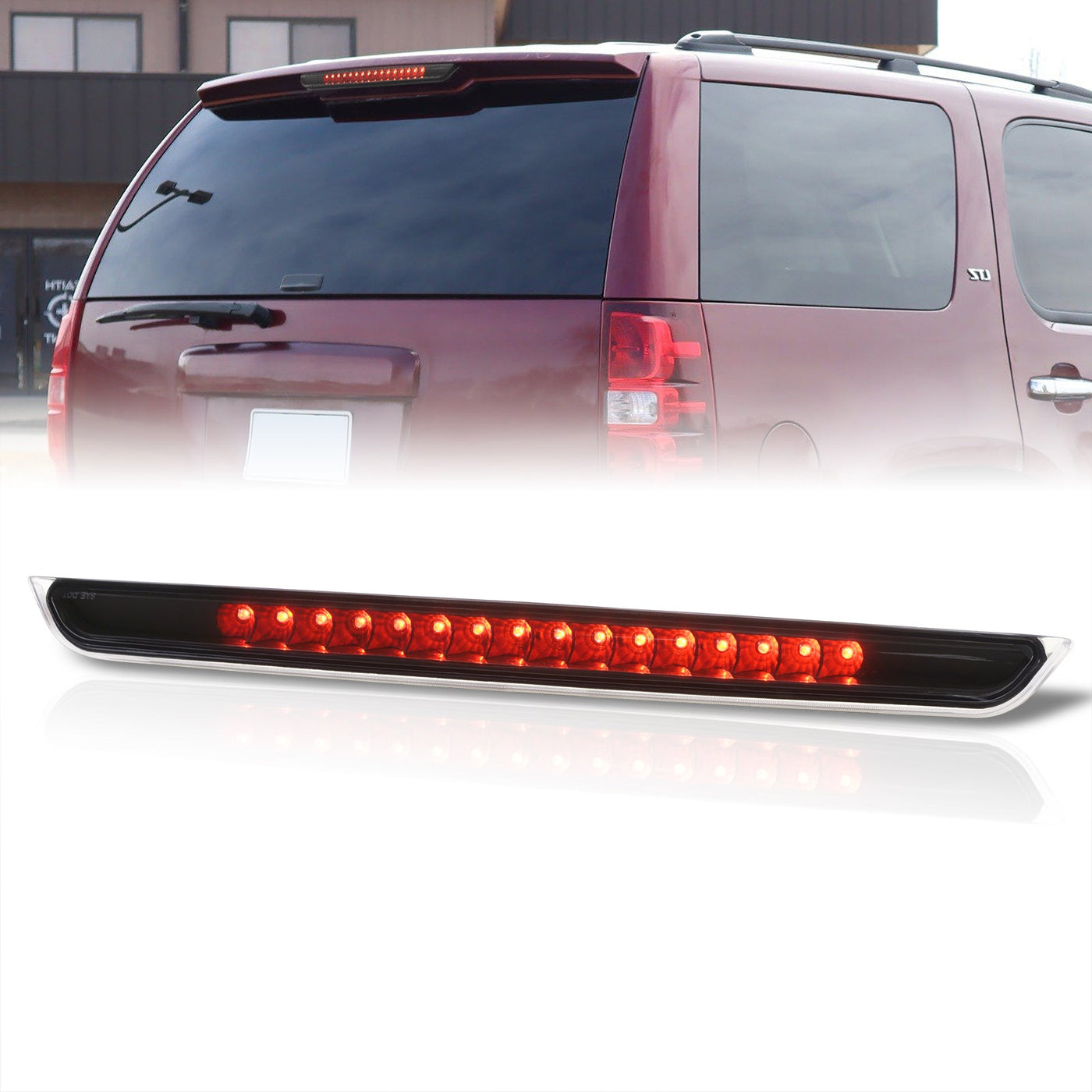 Chevrolet Suburban Tahoe 1500 2007-2014 / 2500 2007-2013 / GMC Yukon XL 1500 2007-2014 / 2500 2007-2013 LED 3rd Brake Light Black Housing Clear Len