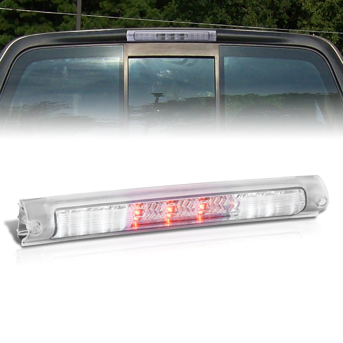 Ford F150 F250 1997-2003 / Excursion 2000-2005 LED 3rd Brake Light Chrome Housing Clear Len