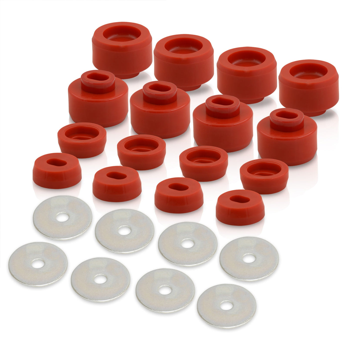 Chevrolet Silverado 1500 2500 1999-2014 / 2500HD 2001-2006 / GMC Sierra 1500 2500 1999-2014 Body Mount Bushings Kit Red (Oval Upper Mounts)