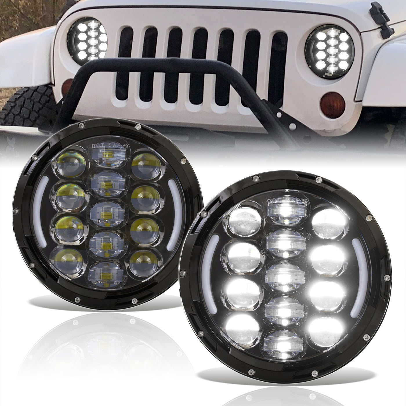 Jeep Wrangler 1997-2017 Cree LED Projector Headlights Black Housing Clear Len