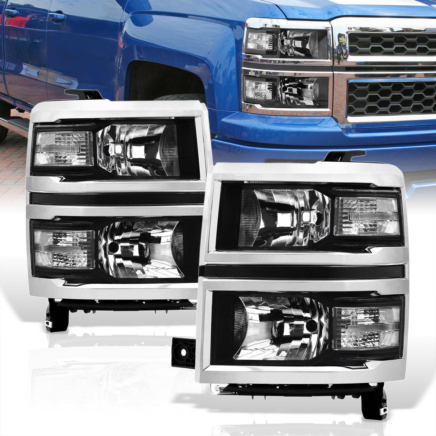 Chevrolet Silverado 1500 2014-2015 Factory Style Headlights Black Housing Clear Len Clear Reflector (Will Not Fit 2500 & HD Models)