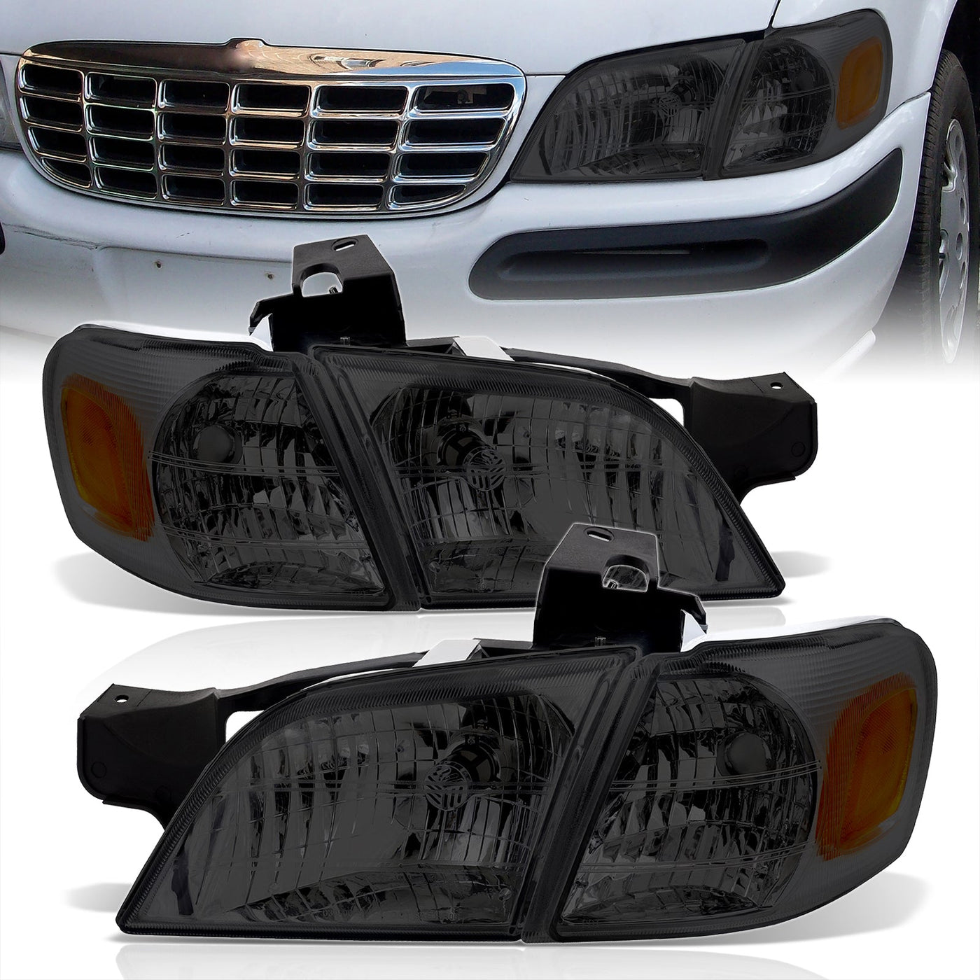 Chevrolet Venture 1997-2005 Factory Style Headlights Chrome Housing Smoke Len Amber Reflector