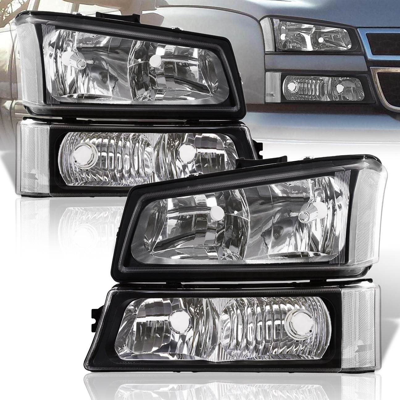 Chevrolet Silverado 2003-2006 Factory Style Headlights + Bumpers Black Housing Clear Len Clear Reflector