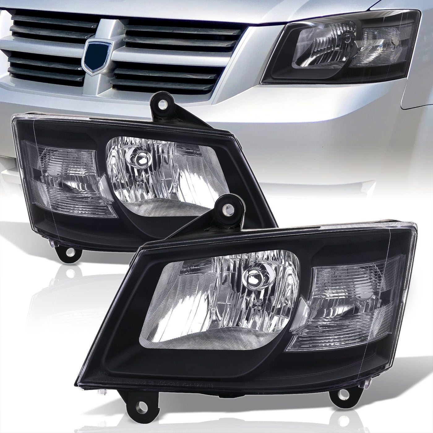 Dodge Grand Caravan 2008-2010 Factory Style Headlights Black Housing Clear Len Clear Reflector