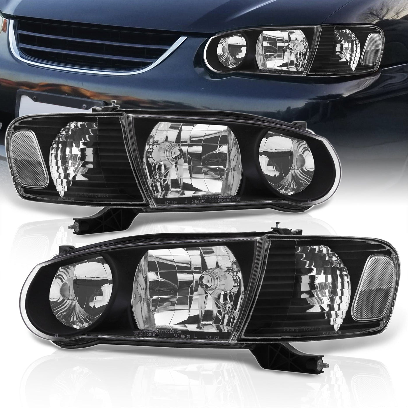 Toyota Corolla 2001-2002 Factory Style Headlights + Corners Black Housing Clear Len Clear Reflector