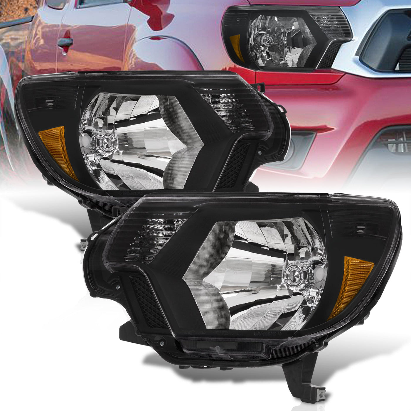 Toyota Tacoma 2012-2015 Factory Style Headlights Black Housing Clear Len Amber Reflector