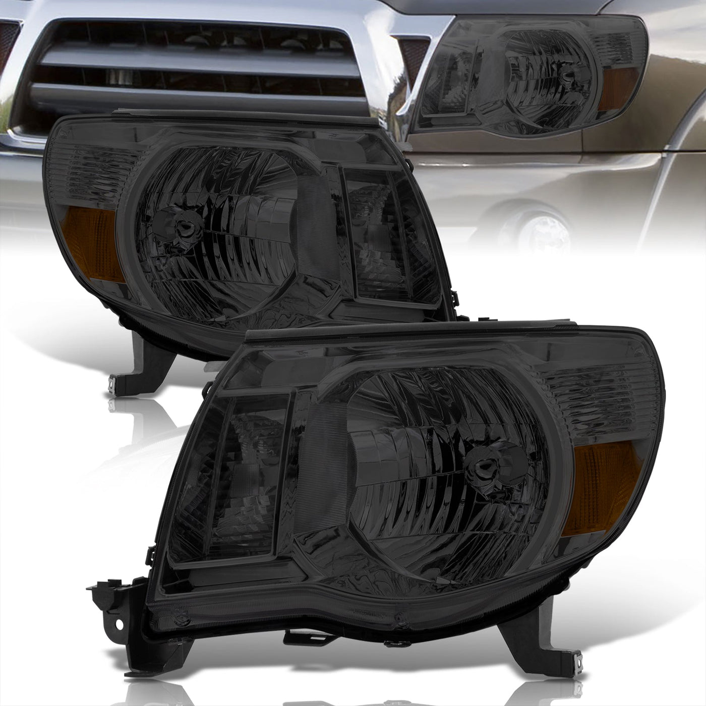 Toyota Tacoma 2005-2011 Factory Style Headlights Chrome Housing Smoke Len Amber Reflector