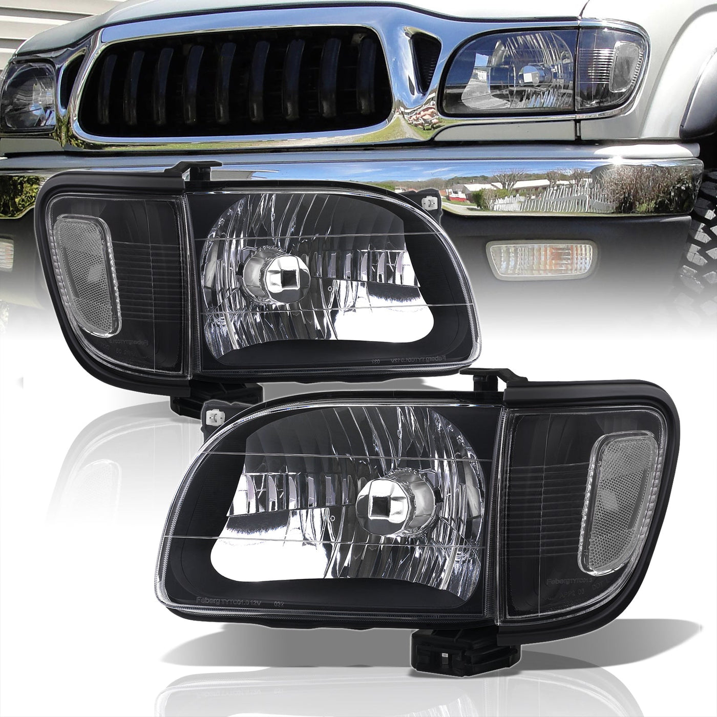 Toyota Tacoma 2001-2004 Factory Style Headlights + Corners Black Housing Clear Len Clear Reflector