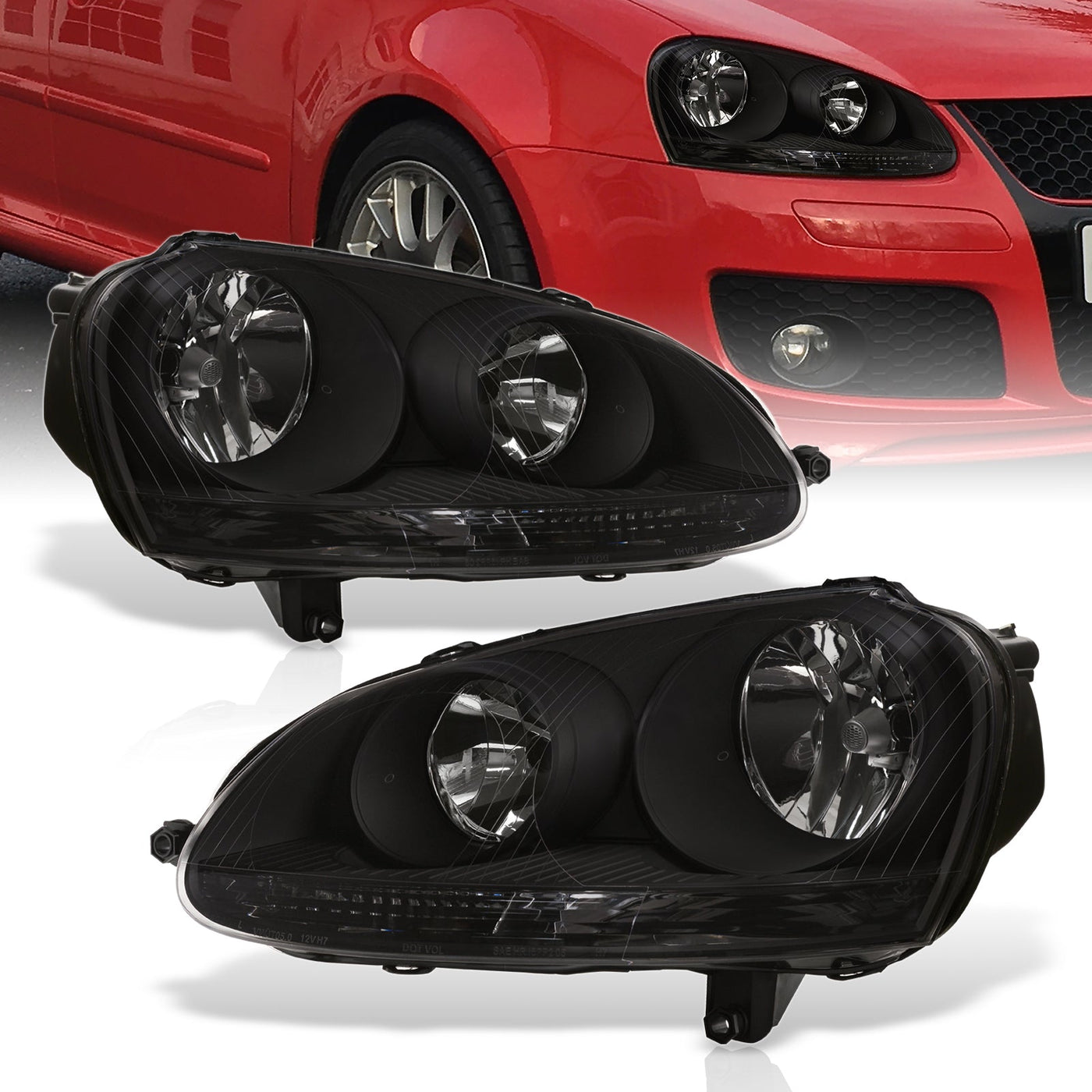 Volkswagen Golf 2006-2008 / Rabbit 2006-2008 / Jetta 2006-2010 Factory Style Headlights Black Housing Clear Len Clear Reflector (Halogen Models Only)