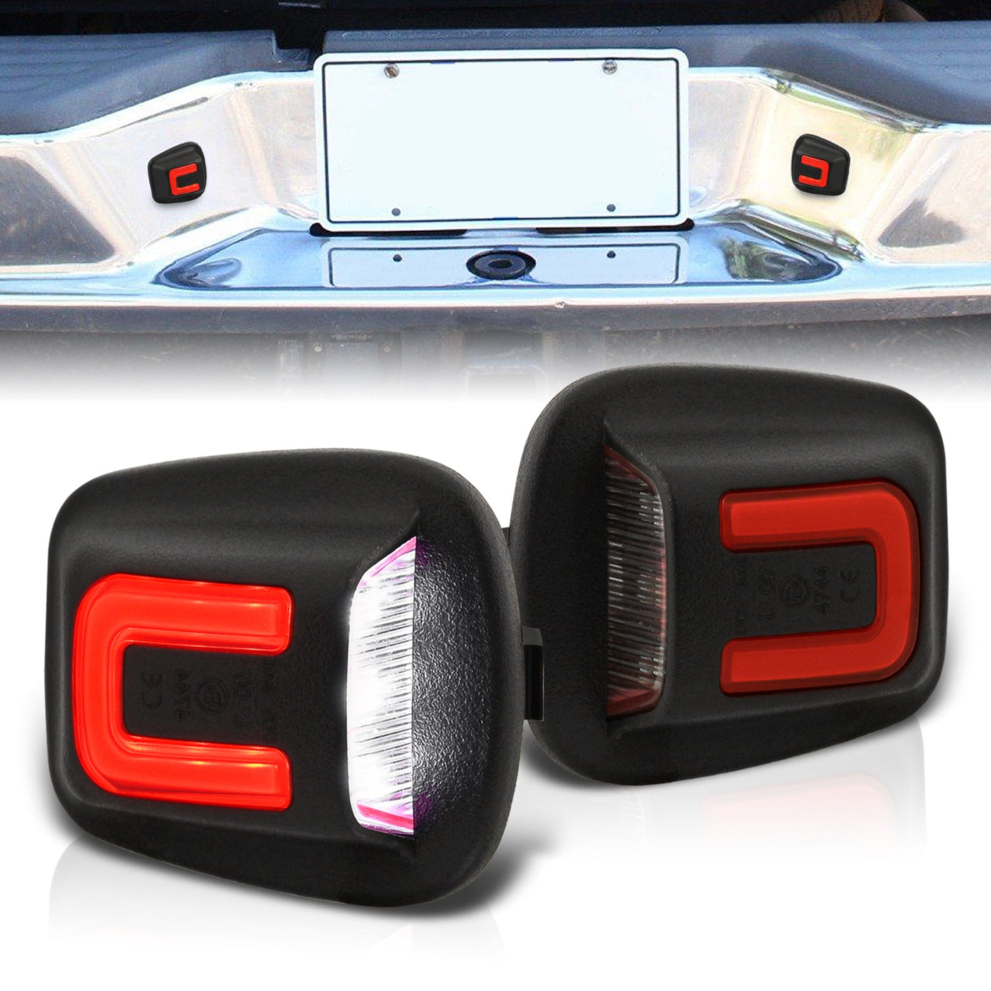 Dodge Dakota 1997-2010 / RAM Dakota 2011 / Mitsubishi Raider 2006-2009 White & Red Bar SMD LED License Plate Lights Clear Len