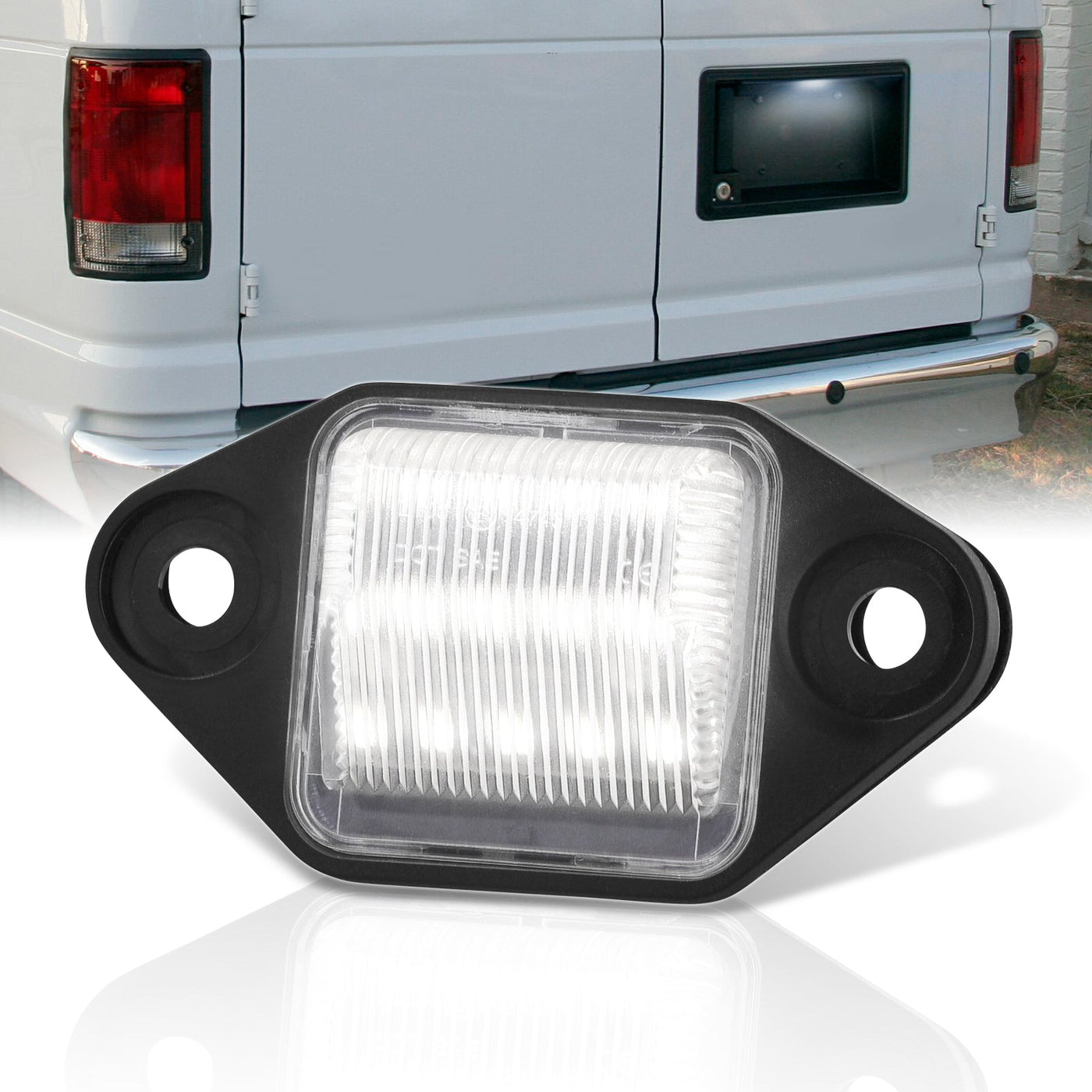 Ford E-150 E-250 E-350 1992-2018 / E-450 1996-2007 White SMD LED License Plate Lights Clear Len