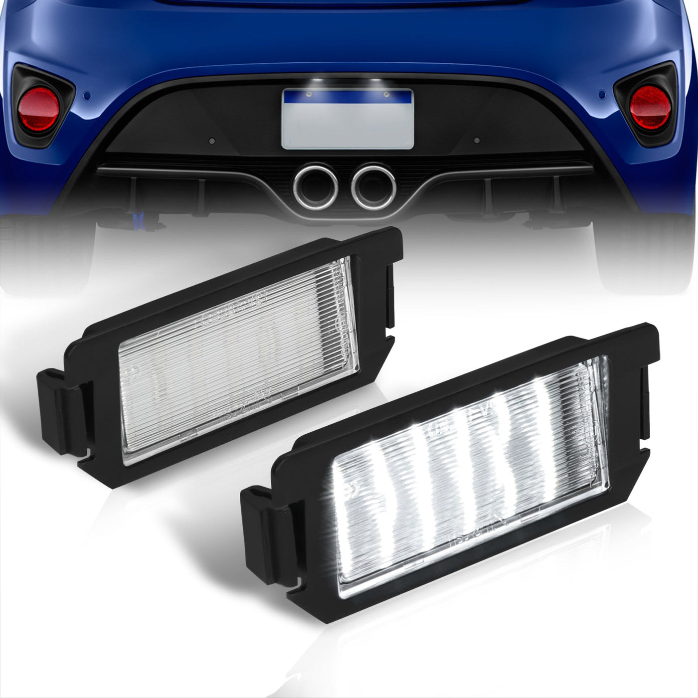 Hyundai Veloster 2012-2018 / Hyundai Genesis Coupe 2010-2016 / Kia Soul 2009-2019 White SMD LED License Plate Lights Clear Len