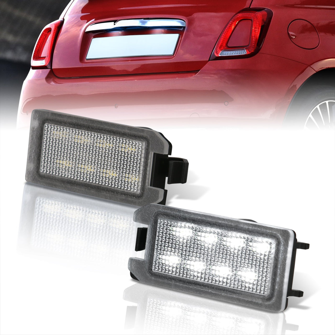 Fiat 500 2013-2020 / Dodge Viper 2015-2017 / Jeep Grand Cherokee 2014-2022 / Maserati Levante 2017-2022 White SMD LED License Plate Lights Clear Len