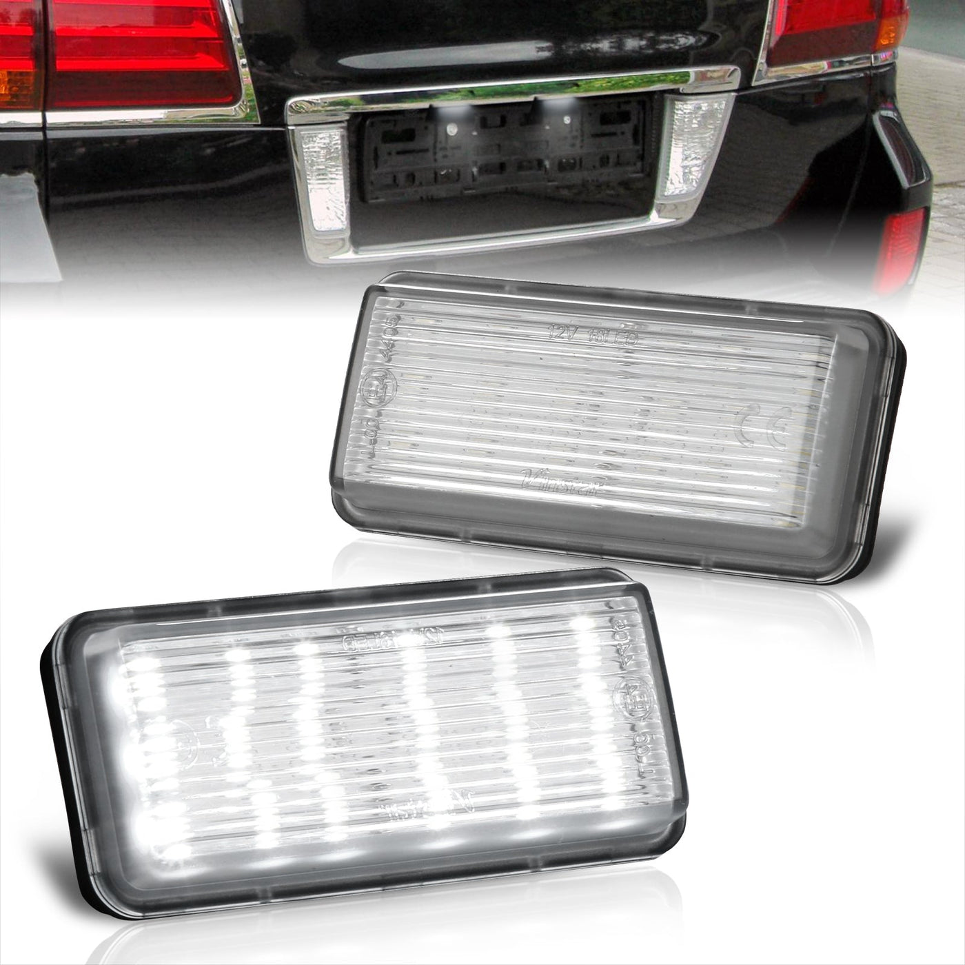 Lexus GX470 2003-2009 / LX470 1998-2007 / LX570 2008-2011 / Toyota Land Cruiser 1998-2021 White SMD LED License Plate Lights Clear Len