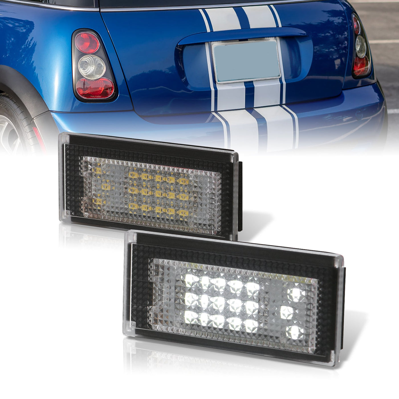 Mini Cooper Hatchback R50 R53 2002-2006 / Cooper Convertible R52 2004-2008 White SMD LED License Plate Lights Clear Len