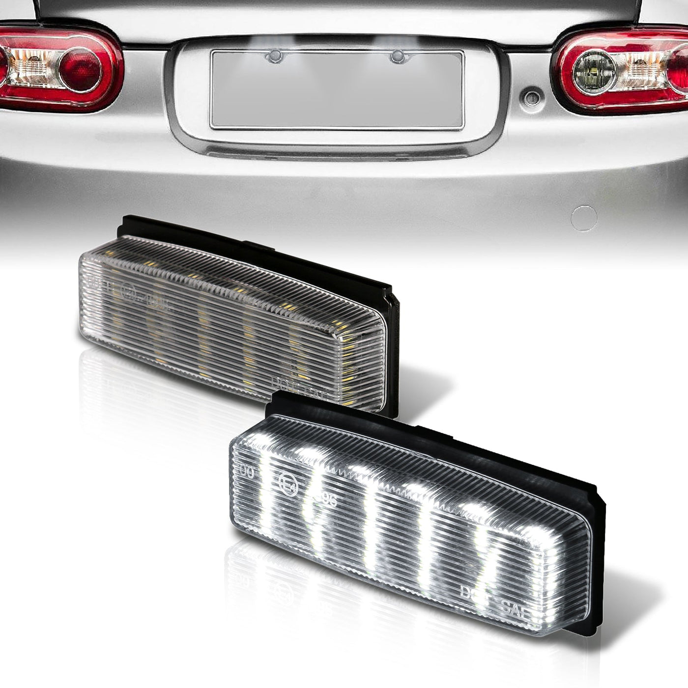 Mazda Miata MX-5 2006-2015 White SMD LED License Plate Lights Clear Len