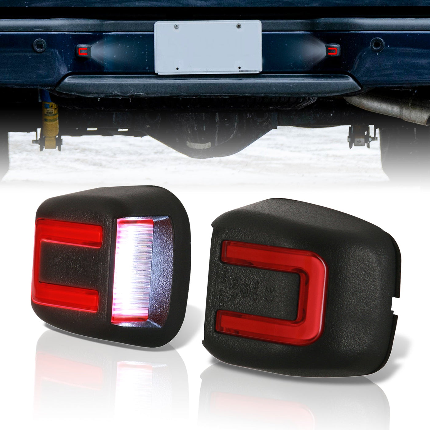 Nissan Titan 2007-2015 / Armada 2008-2015 / Frontier 2007-2021 / Xterra 2007-2015 / Suzuki Equator 2009-2012 White & Red Bar SMD LED License Plate Lights Clear Len