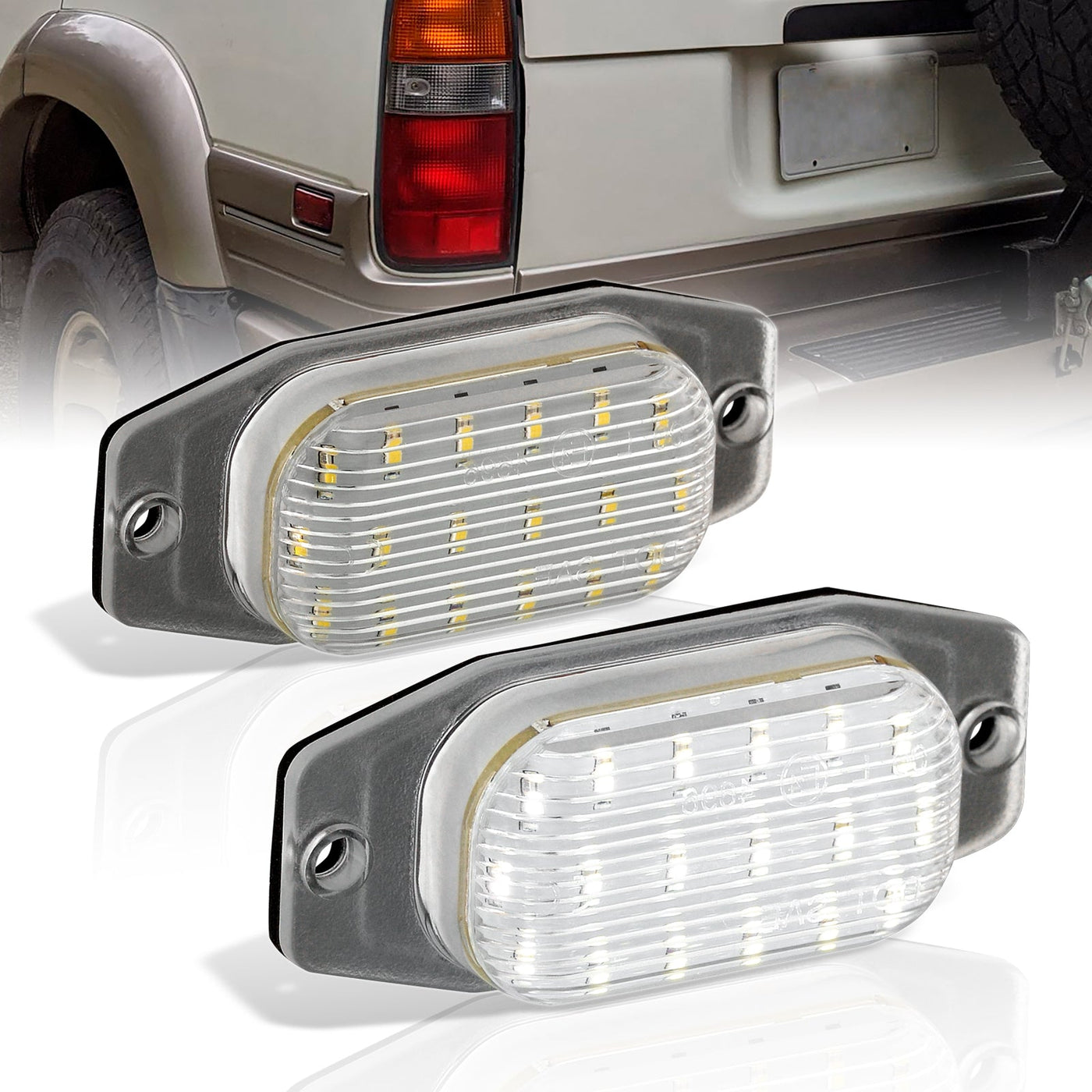 Lexus LX450 1996-1998 / Toyota FJ Cruiser XJ10 2007-2014 / Land Cruiser FJ80 1991-1997 White SMD LED License Plate Lights Clear Len