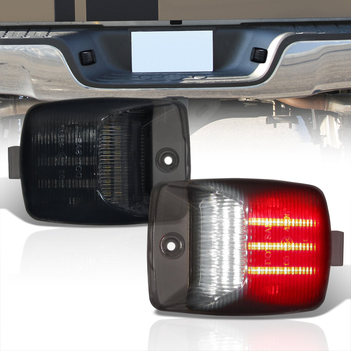 Toyota Tacoma 2005-2015 / Tundra 2000-2013 White & Red LED License Plate Lights Smoke Len