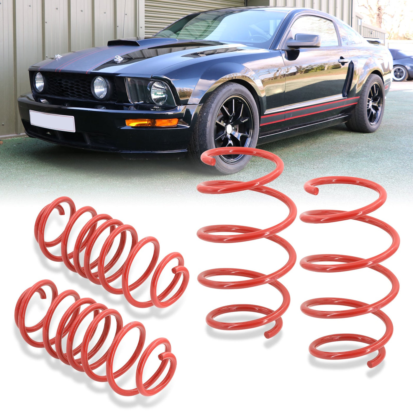 Ford Mustang 2005-2014 Lowering Springs Red (V6 Drop Front ~1.1" / Rear ~1.9") (V8 Drop Front ~ 1.5" / Rear ~ 2.2")