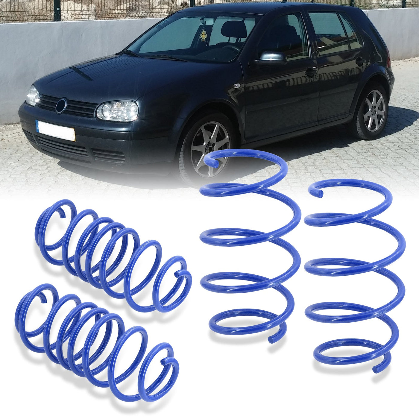 Volkswagen Golf 1999-2005 / Jetta 4CYL 1999-2005 Lowering Springs Blue (Golf Front ~1.8" / Rear ~1.8") (Jetta Front ~1.8" / Rear ~1.3")