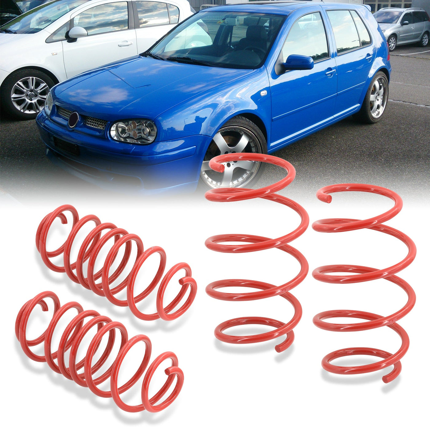 Volkswagen Golf 1999-2005 / Jetta 4CYL 1999-2005 Lowering Springs Red (Golf Front ~1.8" / Rear ~1.8") (Jetta Front ~1.8" / Rear ~1.3")