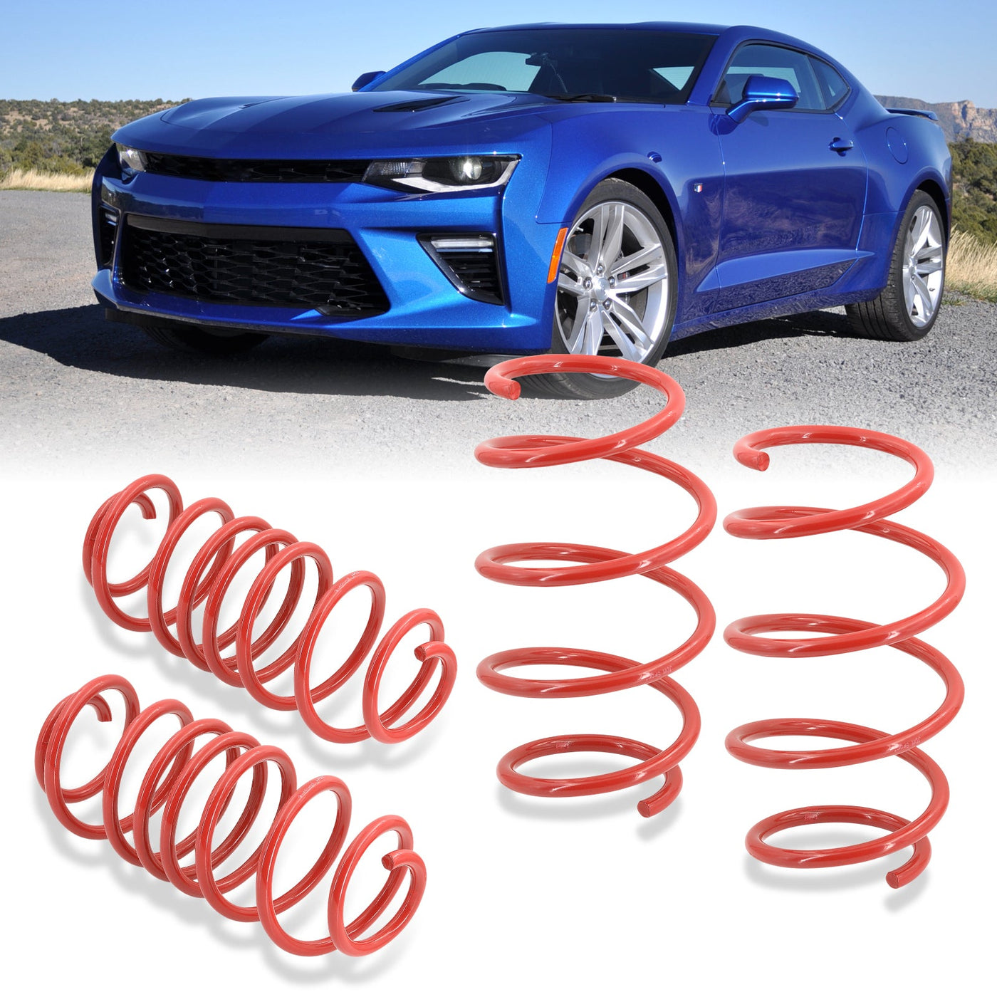 Chevy Camaro V8 2016-2021 Lowering Springs Red (Front ~1.25" / Rear ~1.5")