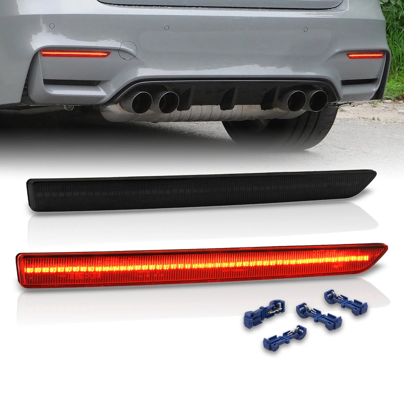 BMW 3 Series F80 M3 Sedan 2015-2018 / F82 F83 M4 Coupe 2014-2020 Rear Red LED Reflector Lights Smoke Len