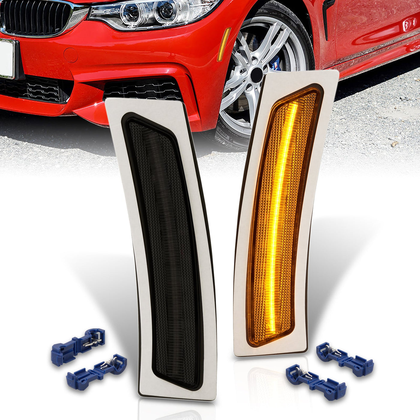 BMW 3 Series LCI F30 F31 (Base) 2016-2019 / F30 M Sport 2012-2015 / 4 Series F32 F33 F36 2014-2020 Front Bumper Amber LED Side Marker Reflector Lights Smoke Len