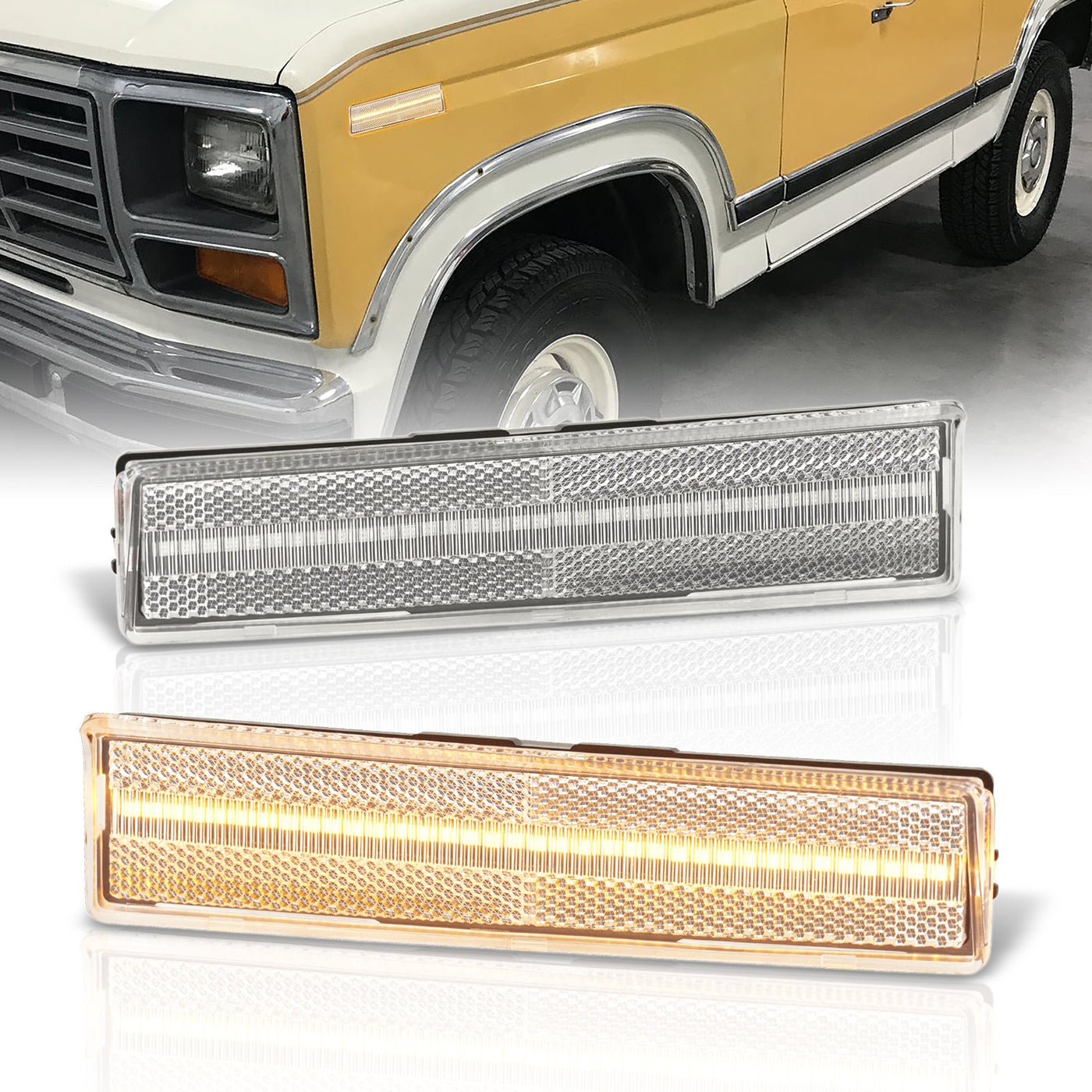 Ford Bronco F100 F150 F250 F350 1980-1986 Front Amber LED Side Marker Lights Clear Len