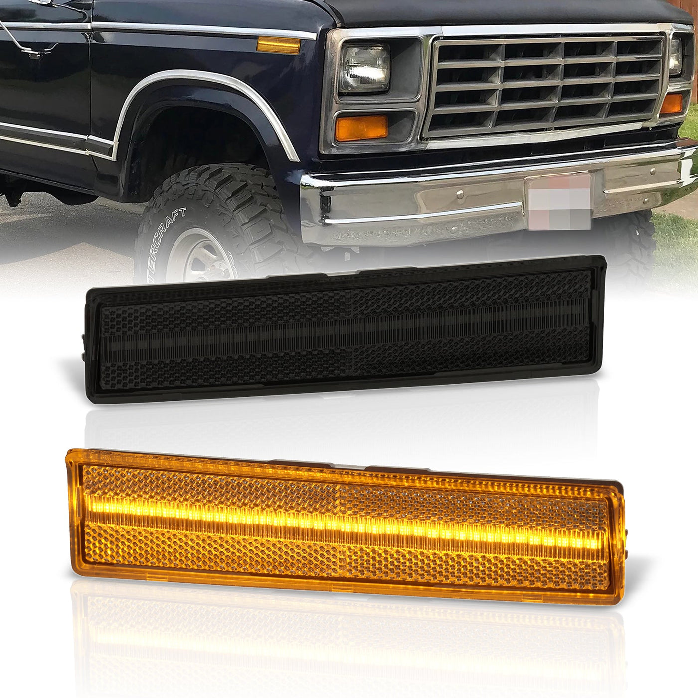 Ford Bronco F100 F150 F250 F350 1980-1986 Front Amber LED Side Marker Lights Smoke Len