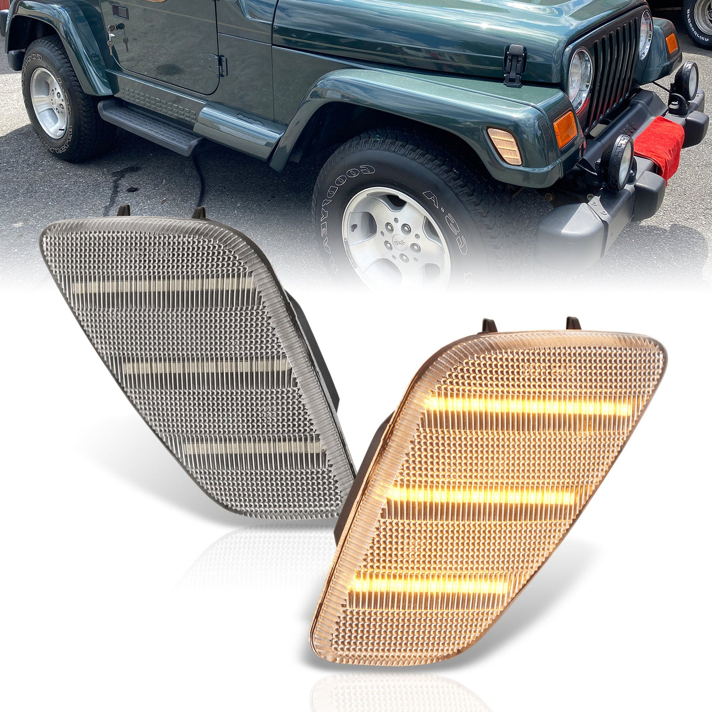 Jeep Wrangler TJ 1997-2006 Front Amber LED Side Marker Lights Clear Len