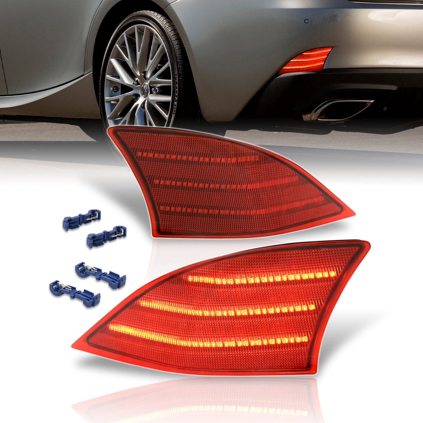 Lexus IS200t IS250 IS300 IS350 2014-2020 Rear Red LED Reflector Lights Red Len