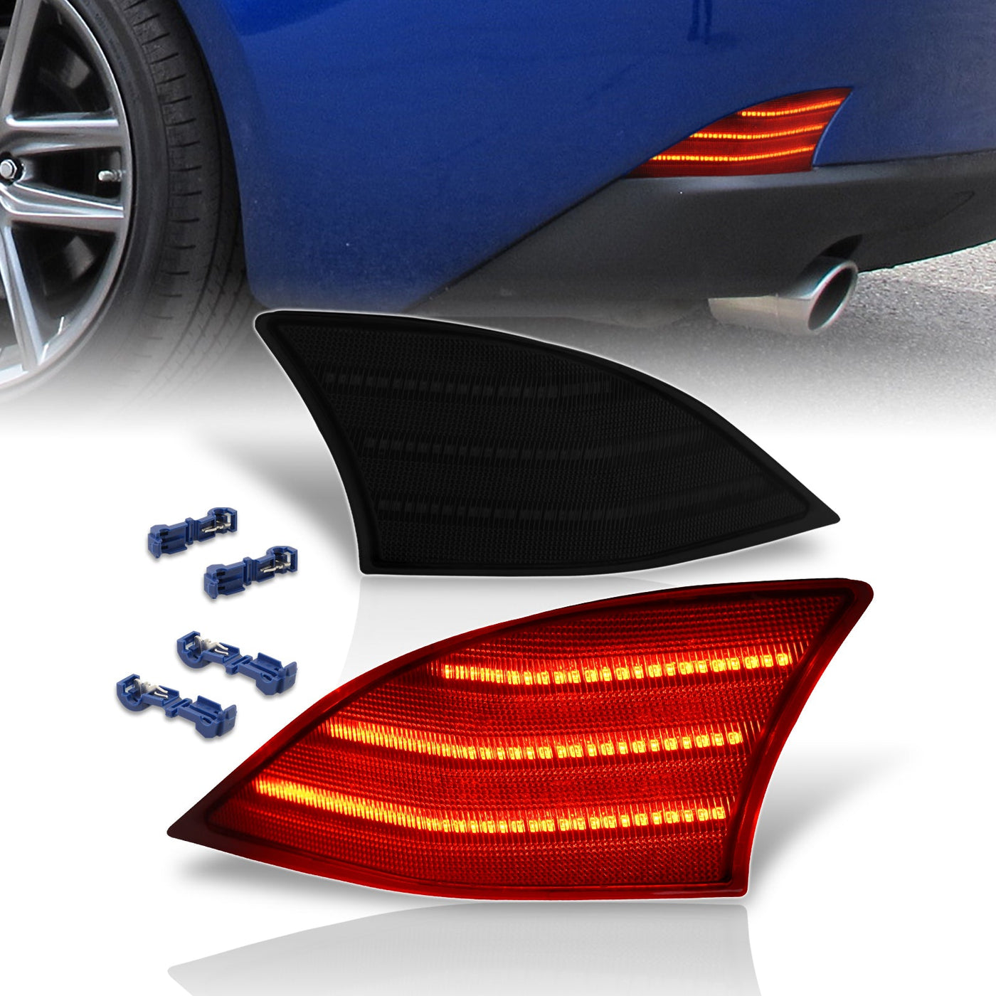 Lexus IS200t IS250 IS300 IS350 2014-2020 Rear Red LED Reflector Lights Smoke Len