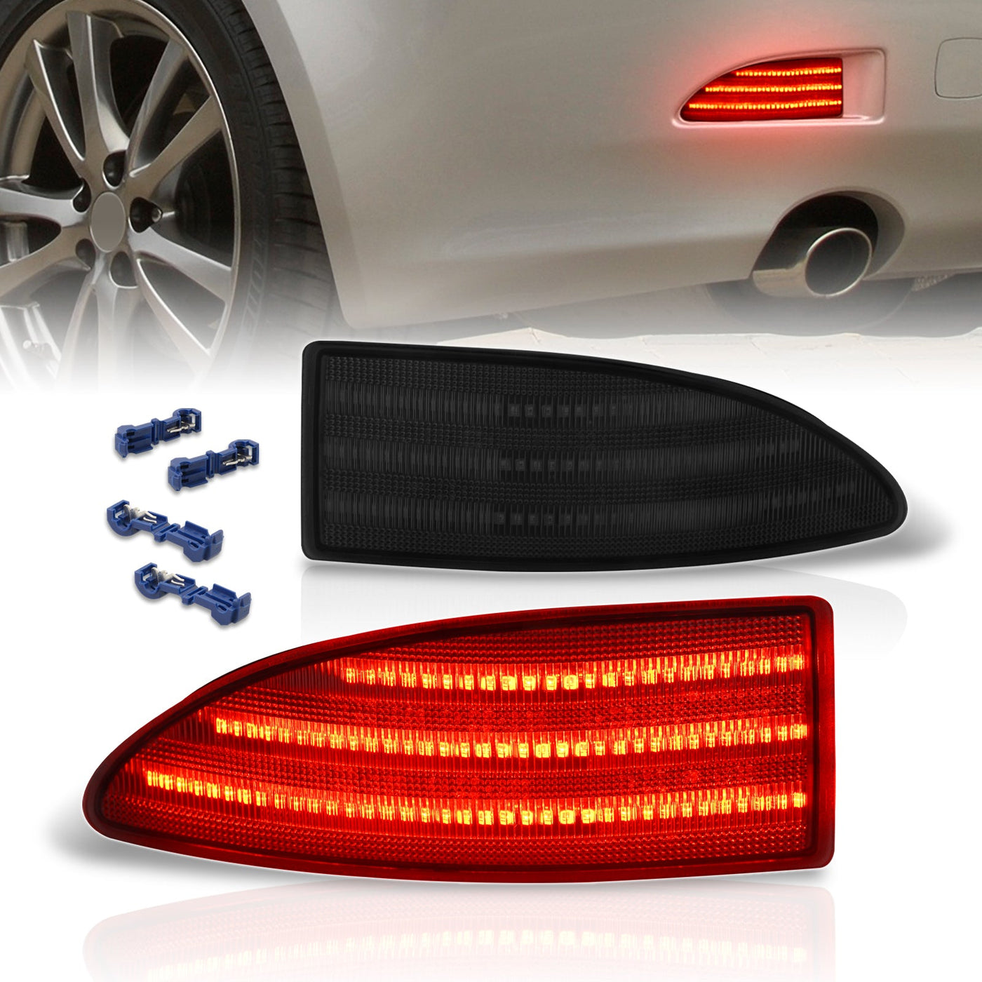 Lexus IS250 IS350 2006-2013 Rear Red LED Reflector Lights Smoke Len