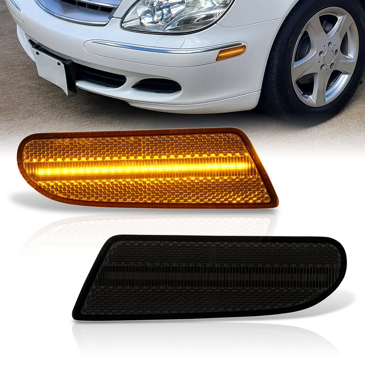 Mercedes Benz S-Class W220 2000-2006 Front Amber LED Side Marker Lights Smoke Len