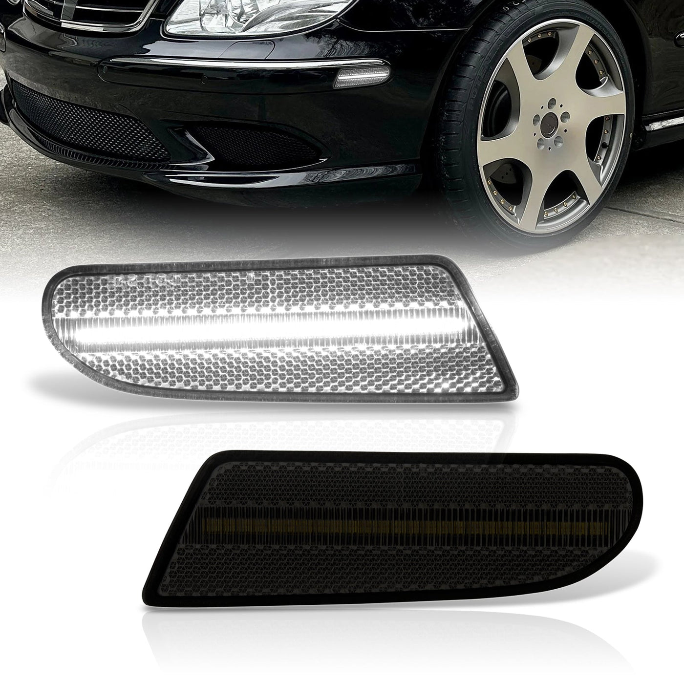 Mercedes Benz S-Class W220 2000-2006 Front White LED Side Marker Lights Smoke Len