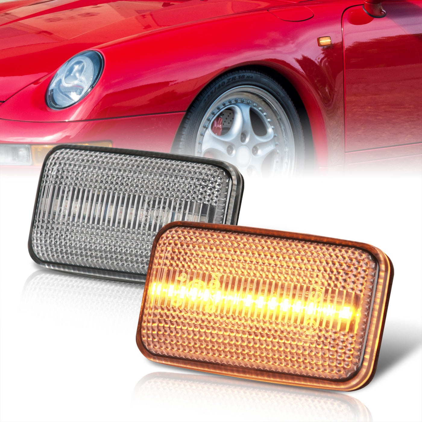 Porsche 911 Carrera 964 968 993 1988-1997 / Volkswagen Golf Jetta MK2 1984-1992 Front Amber LED Side Marker Lights Clear Len