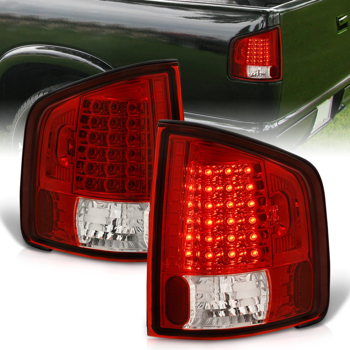 Chevrolet S10 Truck 1994-2004 / GMC Sonoma 1994-2004 / Isuzu Hombre 1996-2000 LED Tail Lights Chrome Housing Red Len