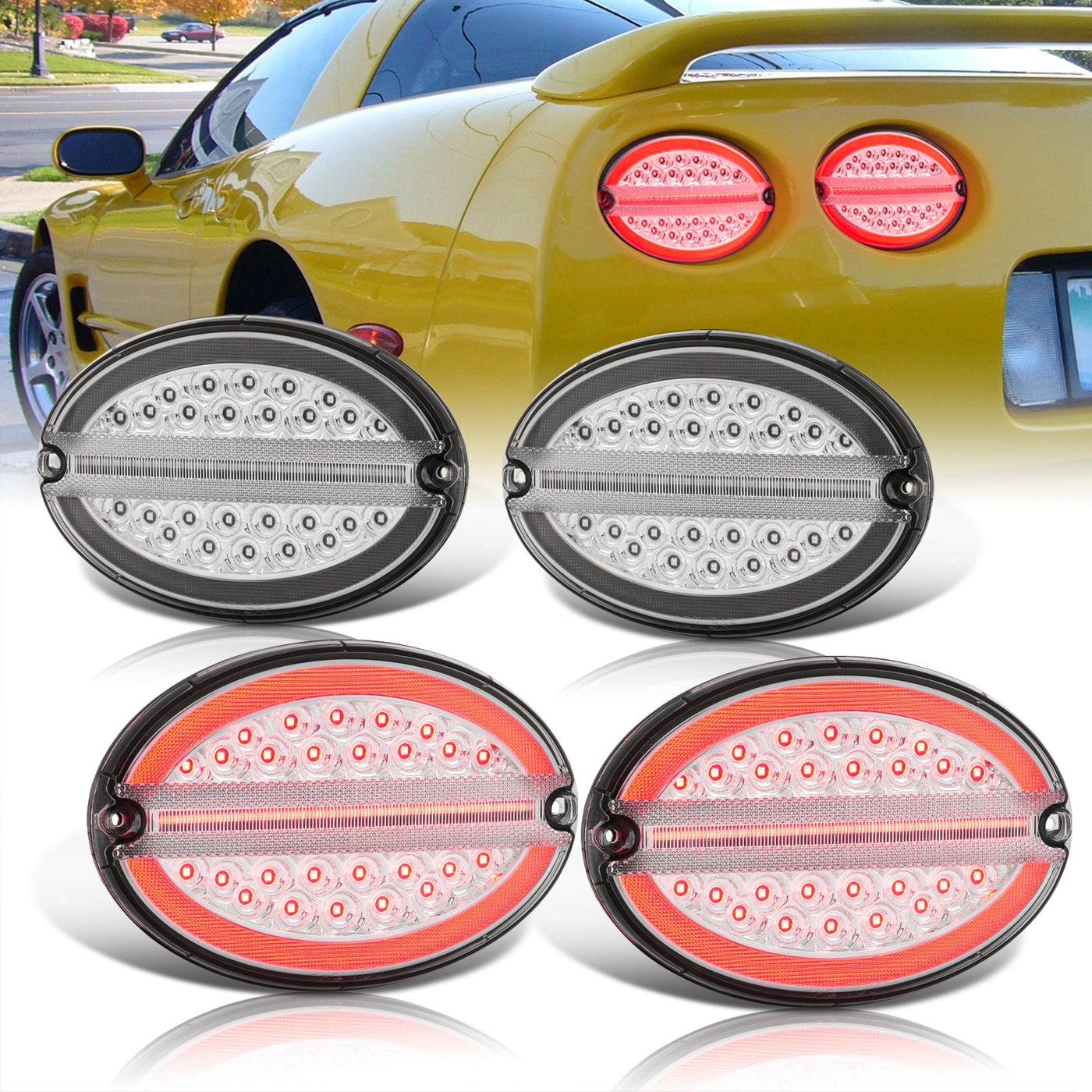 Chevrolet Corvette C5 1997-2004 LED Tail Lights Chrome Housing Clear Len (Includes Hyperflash Harness)