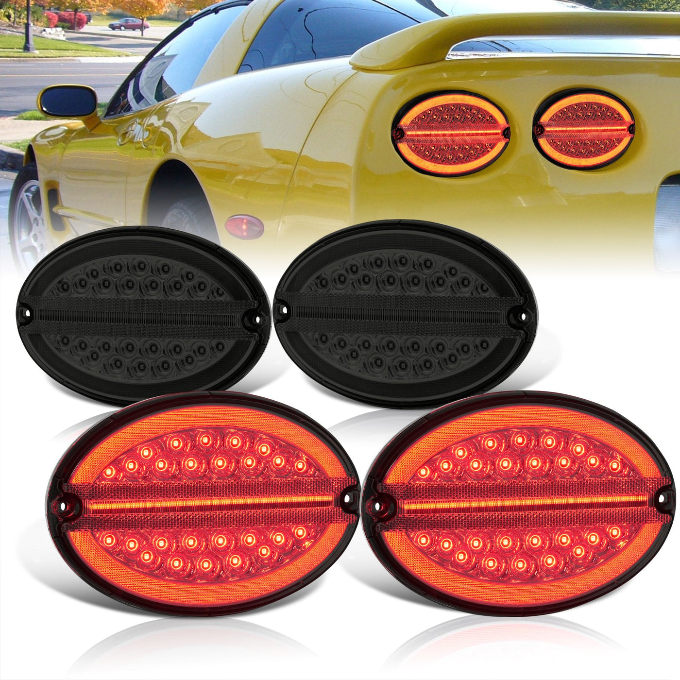 Chevrolet Corvette C5 1997-2004 LED Tail Lights Chrome Housing Smoke Len (Includes Hyperflash Harness)