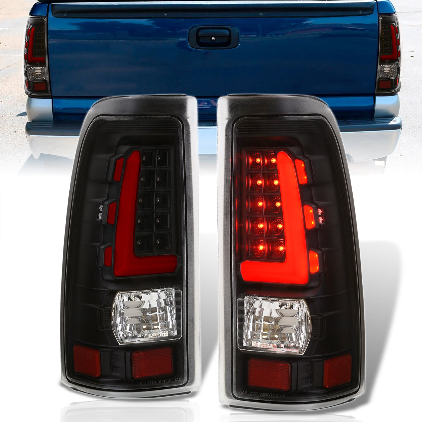 Chevrolet Silverado 1999-2006 / GMC Sierra 1999-2006 LED Bar Tail Lights Black Housing Clear Len Red Tube