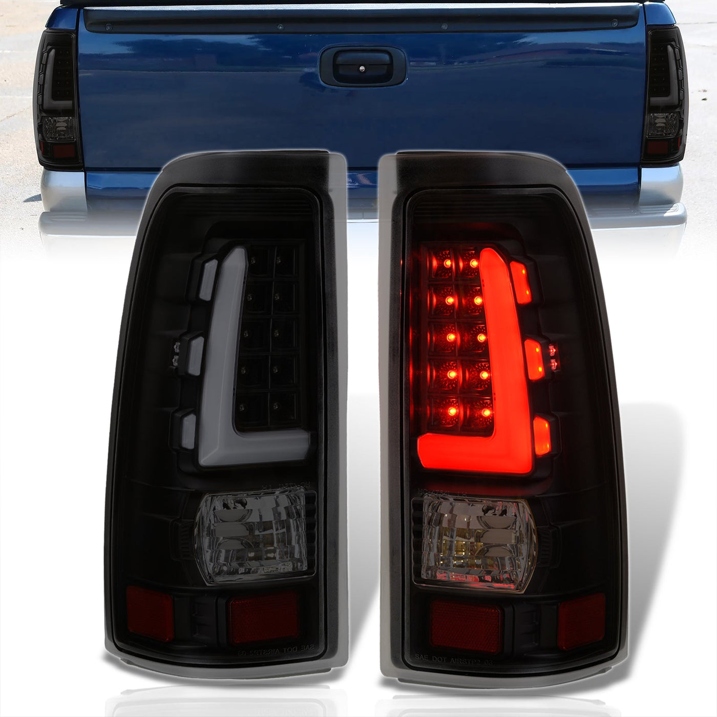 Chevrolet Silverado 1999-2006 / GMC Sierra 1999-2006 LED Bar Tail Lights Black Housing Smoke Len White Tube