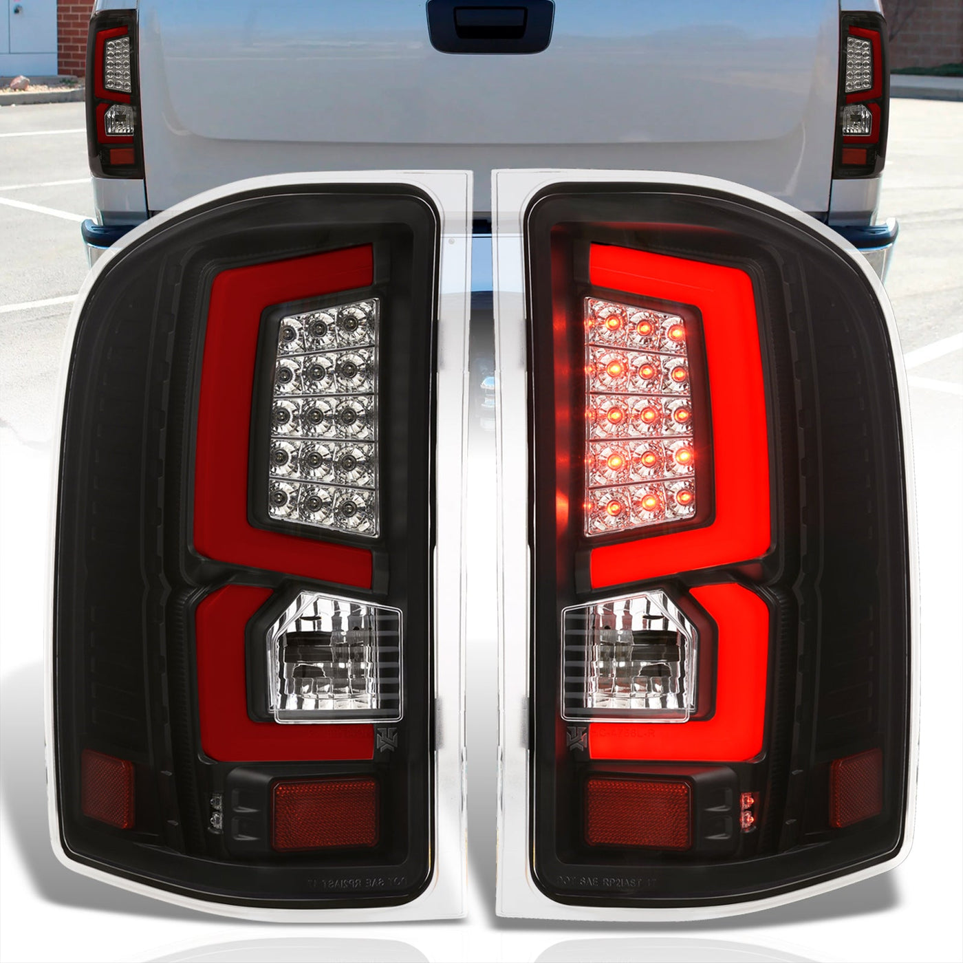 Chevrolet Silverado 2007-2013 LED Bar Tail Lights Black Housing Smoke Len Red Tube