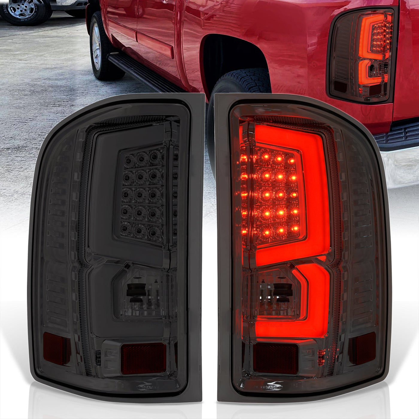 Chevrolet Silverado 2007-2013 LED Bar Tail Lights Chrome Housing Smoke Len White Tube