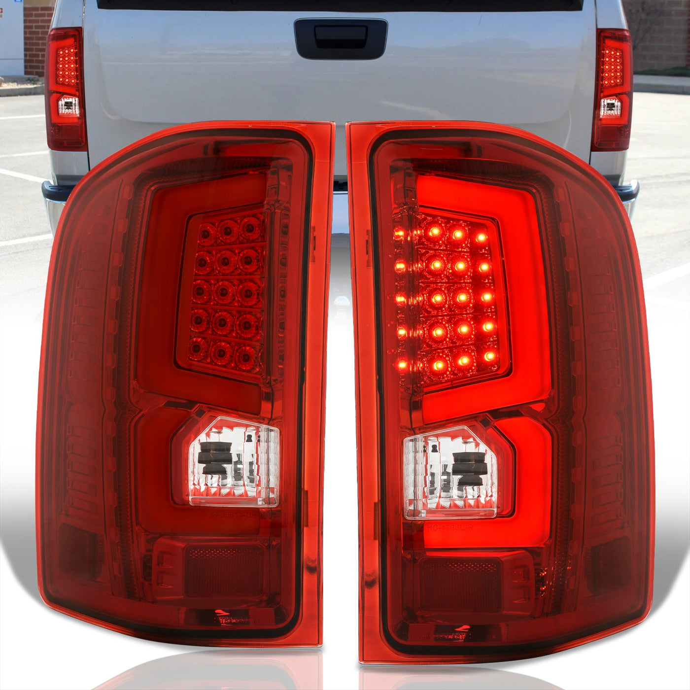 Chevrolet Silverado 2007-2013 LED Bar Tail Lights Chrome Housing Red Len White Tube