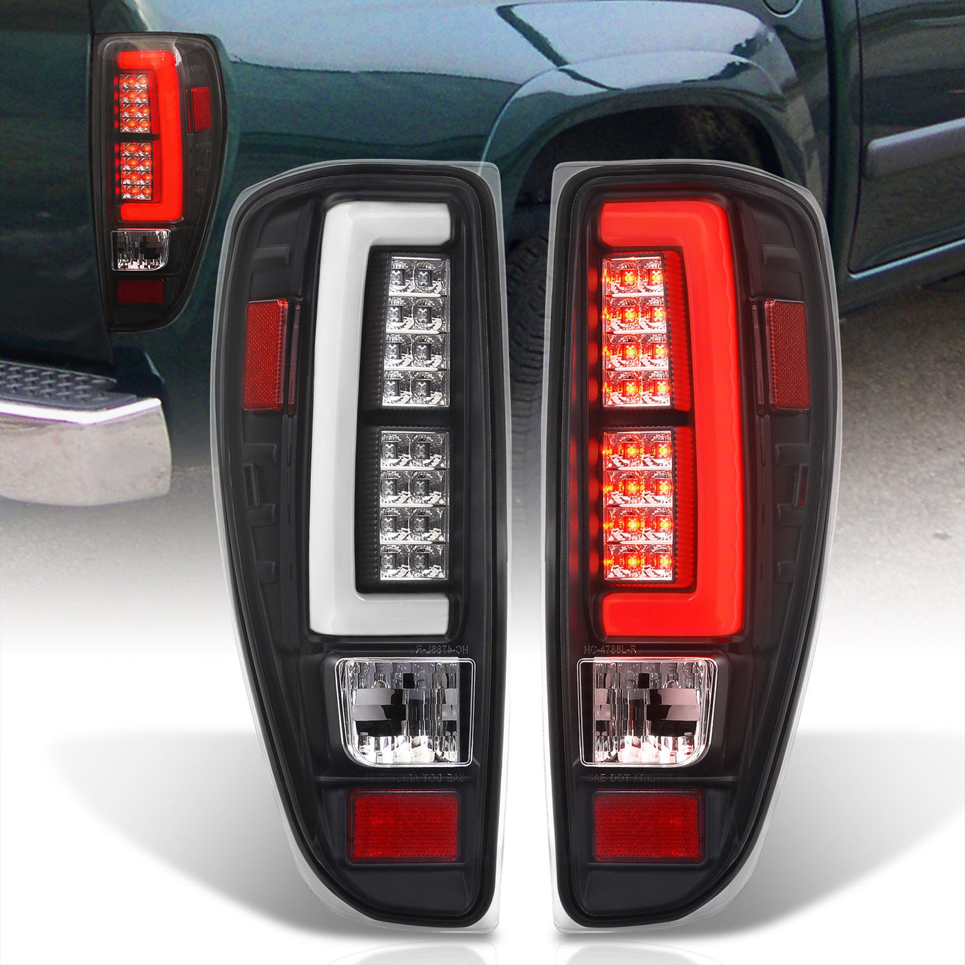 Chevrolet Colorado 2004-2012 LED Bar Tail Lights Black Housing Clear Len White Tube